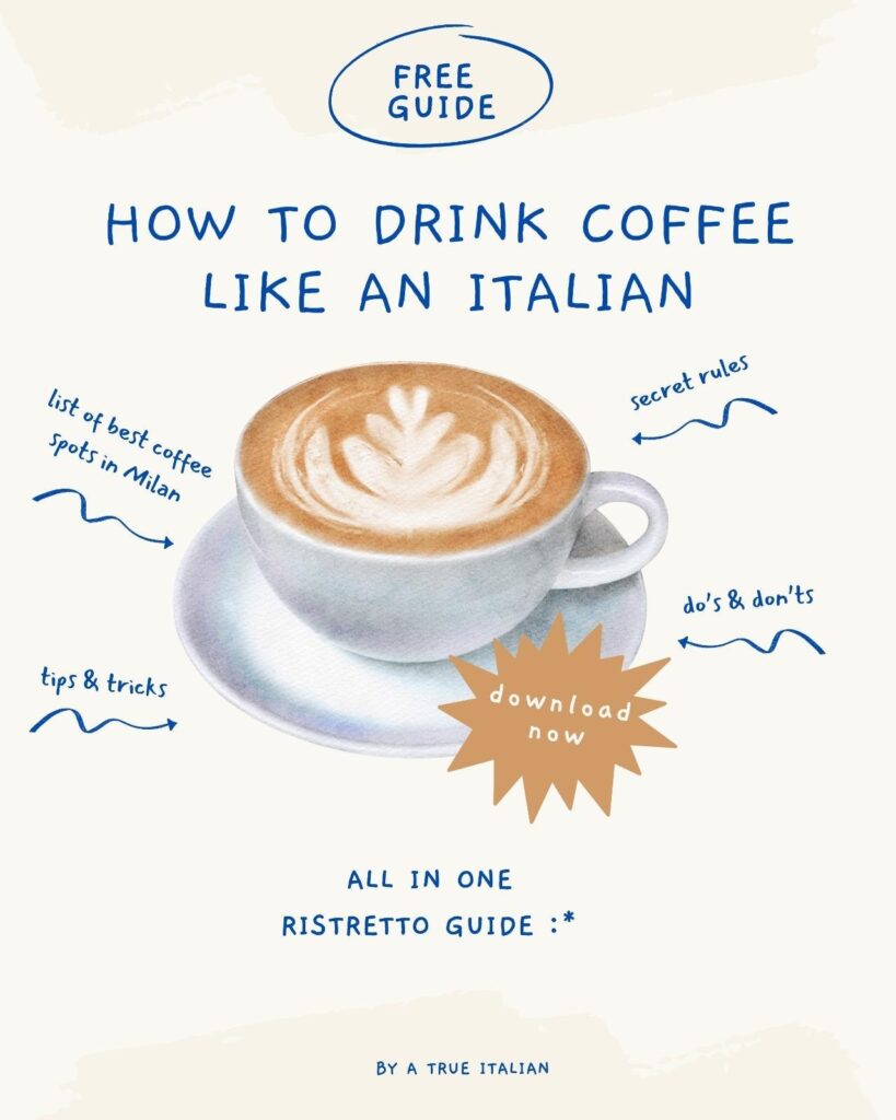 Flyer for 'How to Drink Coffee' Like an Italian guide, the flyer shows a coffee with latte art, tips, and a 'download now' button.
